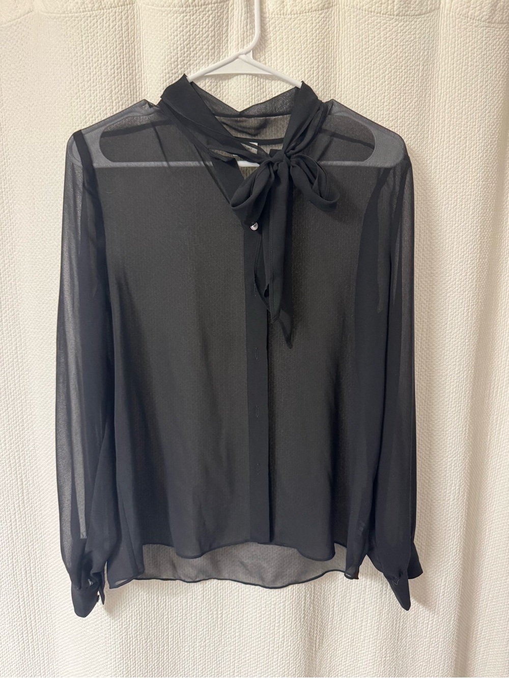 Elegant Black Sheer Bow-Neck Blouse for Women